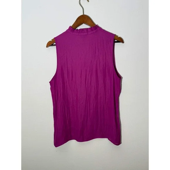 Mossimo Sleeveless Blouse Women Large Magenta Ruffle Neck Tie Front Top - Picture 6 of 7